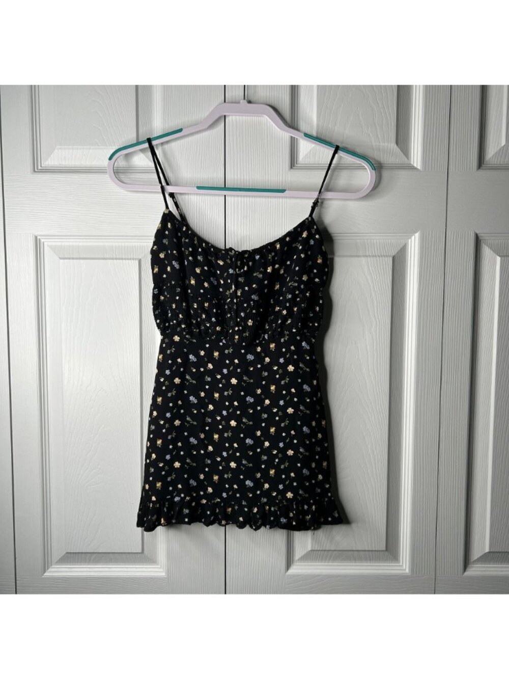 Reformation Fraise Black Floral Printed Tie Front Mini Dress Women's Size 0 - Picture 14 of 14